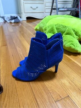 Unisa Royal Blue Perforated Open-Toe Stiletto Booties